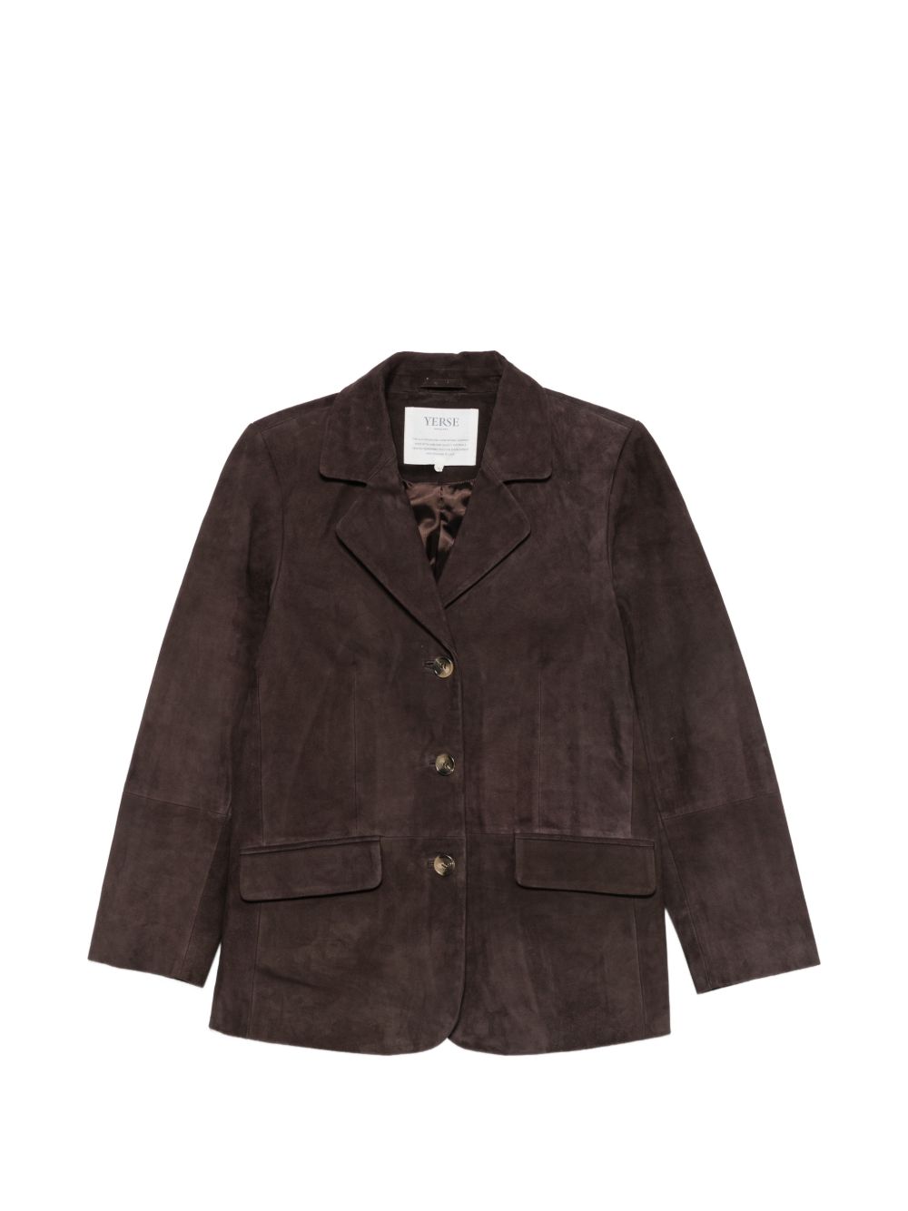 YERSE Giacca in suede con tasche marrone scuro 