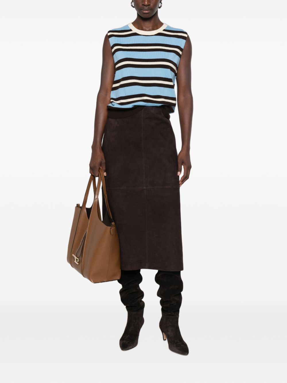 YERSE Gonna midi marrone in suede 