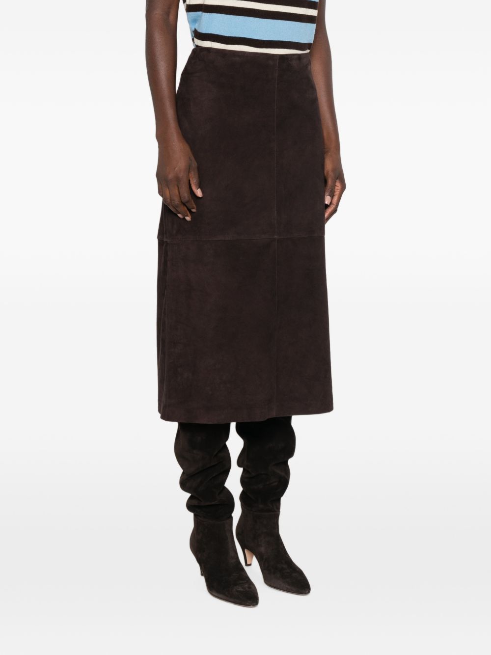 YERSE Gonna midi marrone in suede 