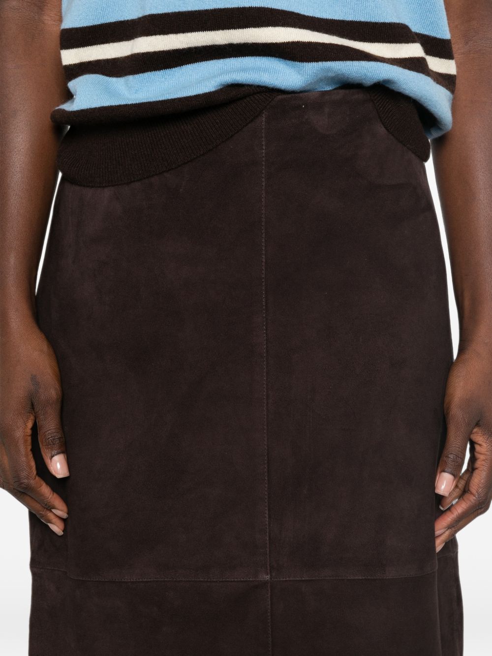 YERSE Gonna midi marrone in suede 