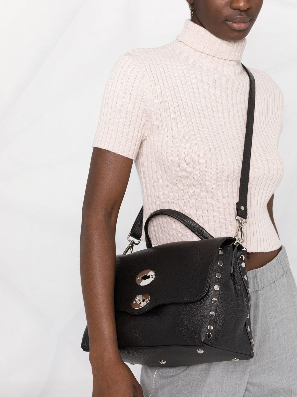 ZANELLATO Borsa Postina Daily Small in pelle nera martellata 