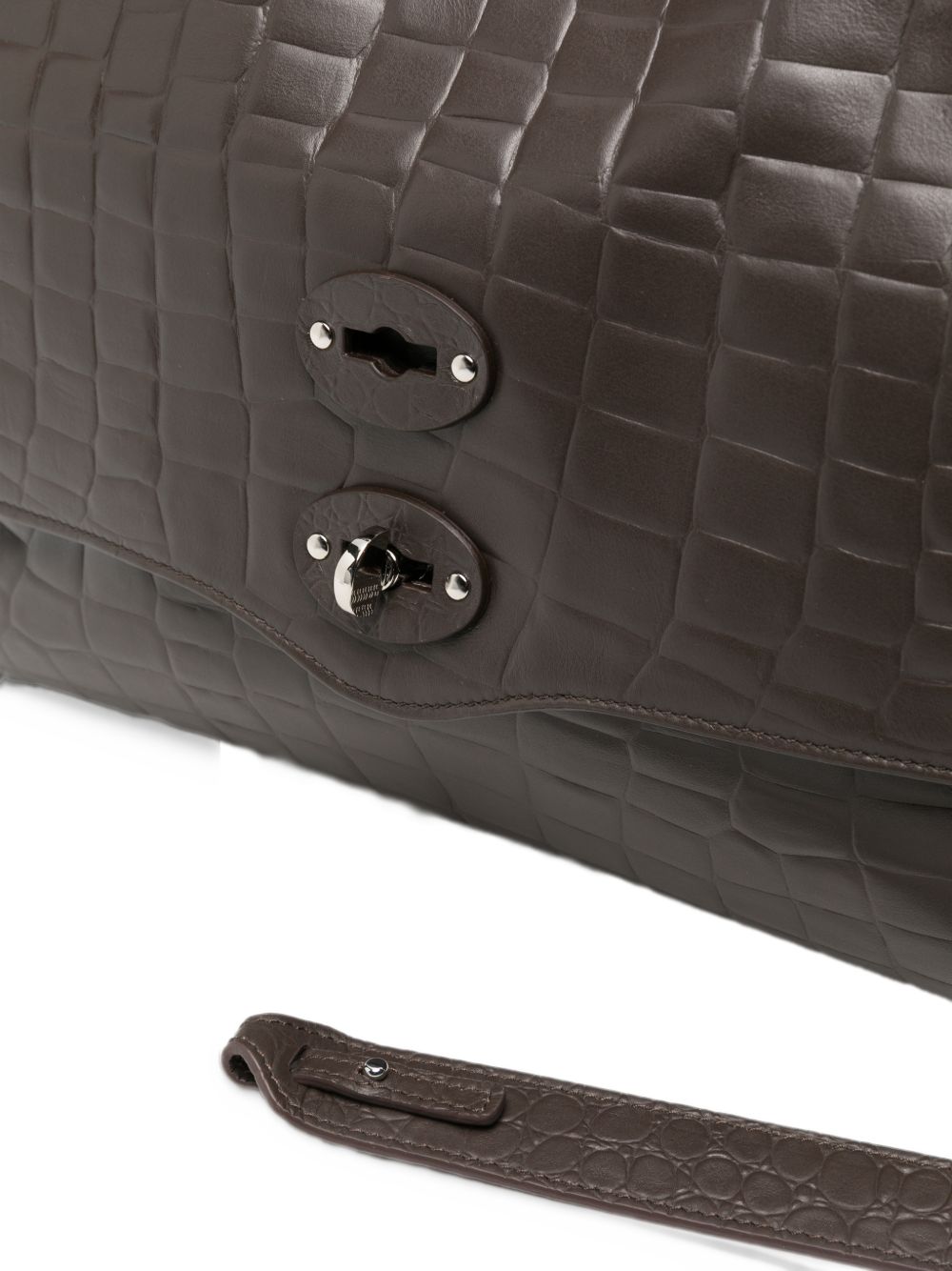 ZANELLATO Borsa Postina Foulard 70 Medium in Pelle Stampa Coccodrillo marrone 