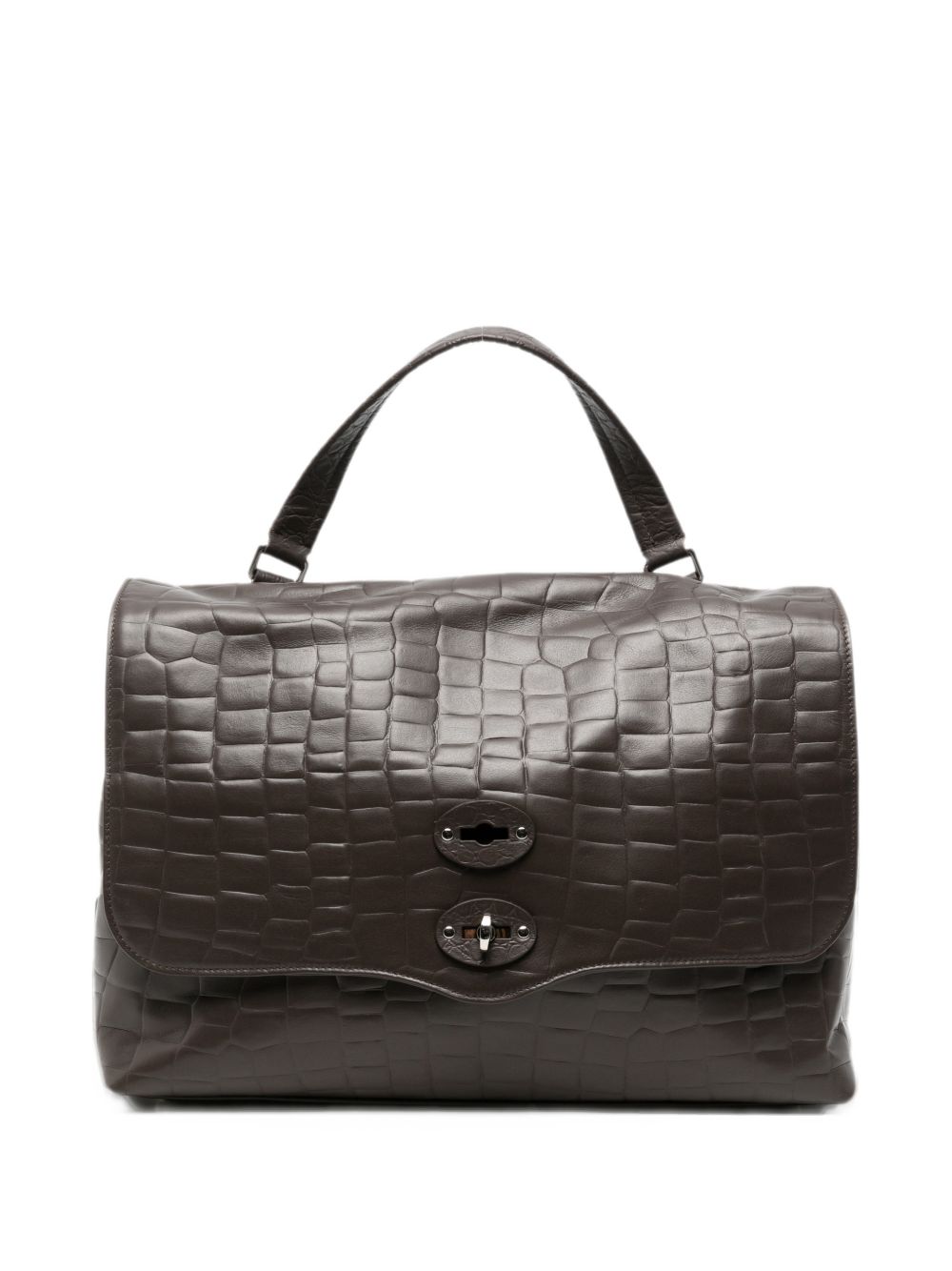 ZANELLATO Borsa Postina Foulard 70 Medium in Pelle Stampa Coccodrillo marrone 