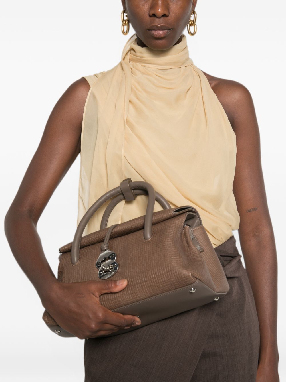 ZANELLATO Borsa Dotta Small in pelle martellata marrone 