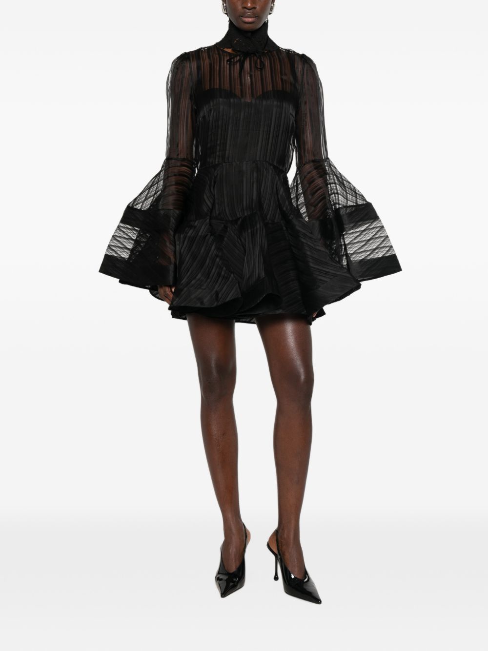 ZIMMERMANN Mini abito nero in organza di seta con maniche voluminose 