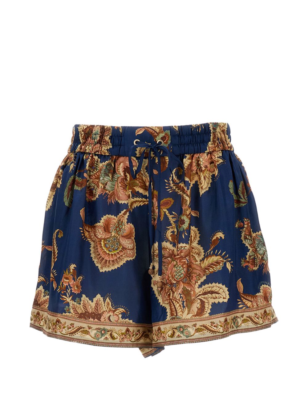 ZIMMERMANN Shorts blu in pura seta con stampa floreale 