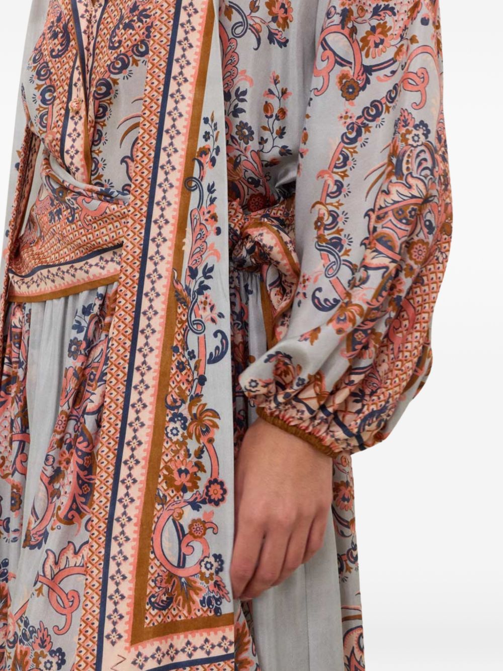 ZIMMERMANN Blusa Aster con fiocco al collo in seta stampa paisley blu 