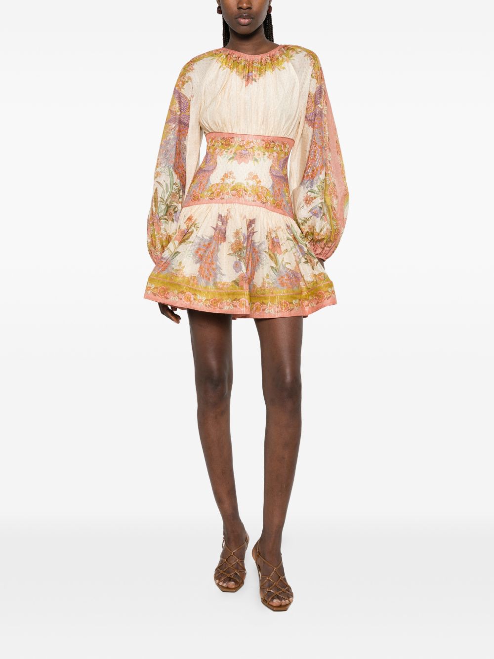 ZIMMERMANN Mini abito Indra in misto cotone e seta con stampa lurex 