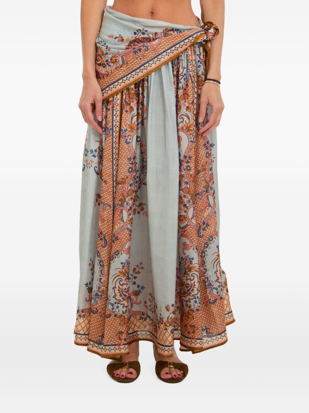 ZIMMERMANN Gonna lunga in seta multicolor con stampa Paisley 