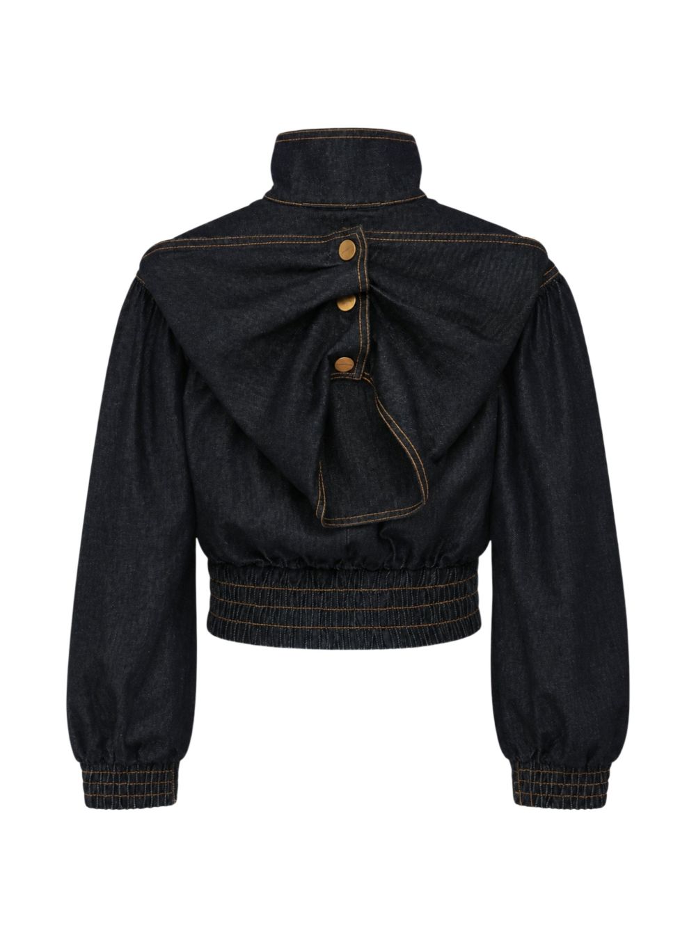 ZIMMERMANN Bomber cropped in denim Onyx Blue con collo foulard 