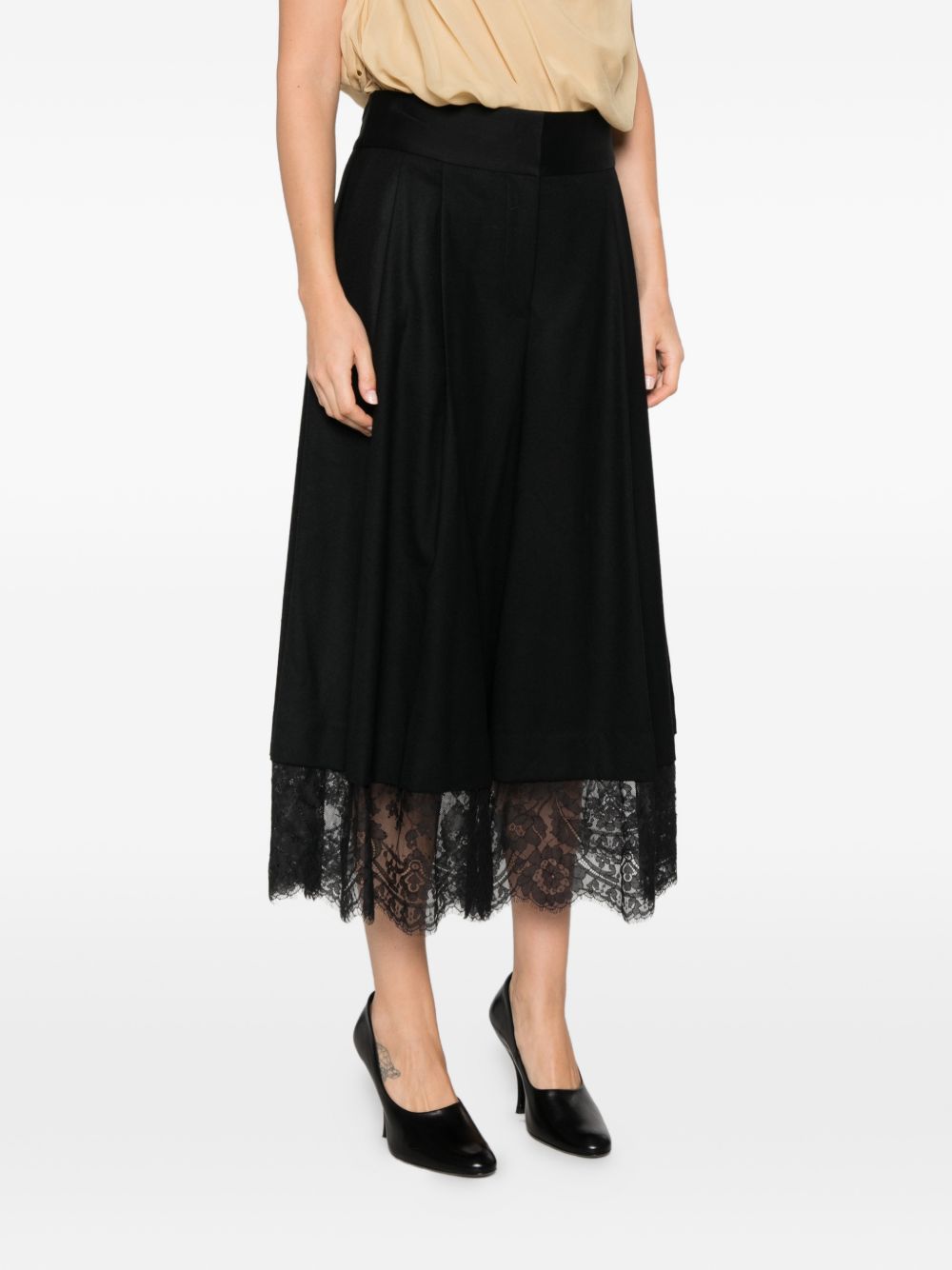 ZIMMERMANN Gonna midi nera in lana con dettagli in pizzo 