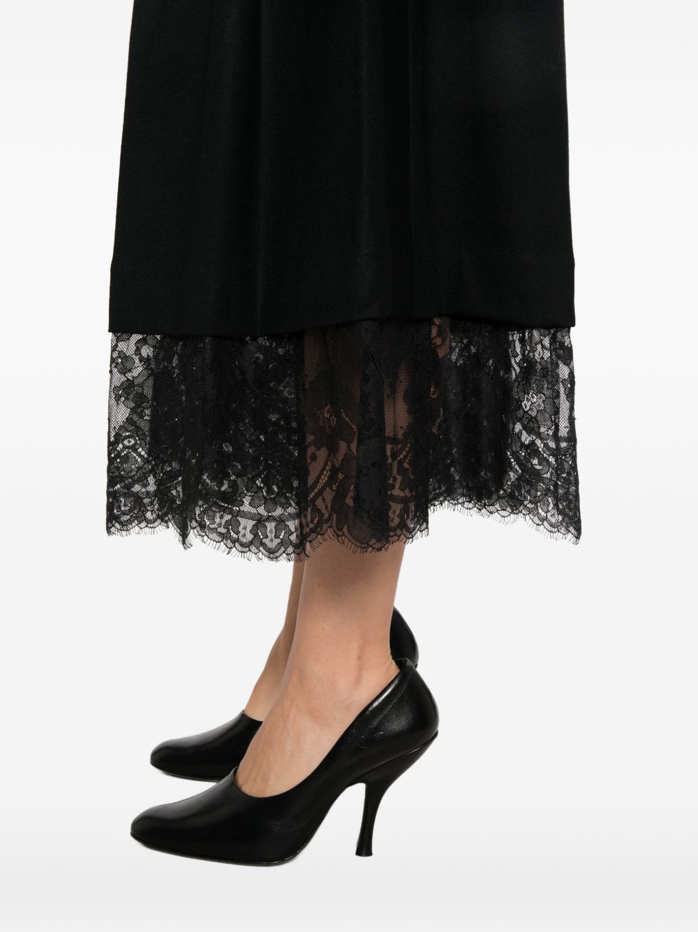 ZIMMERMANN Gonna midi nera in lana con dettagli in pizzo 