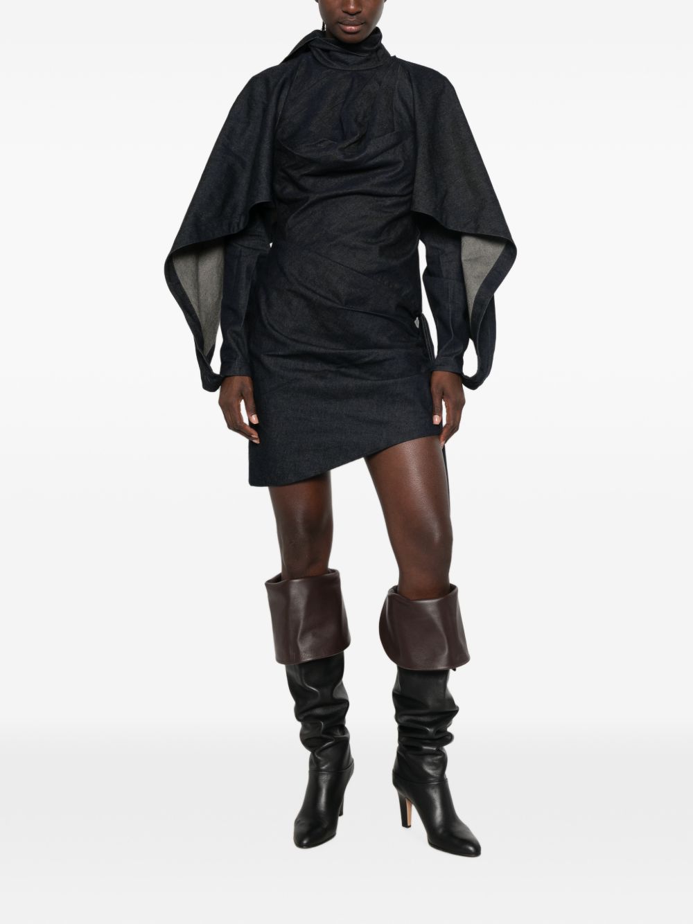 ZIMMERMANN Abito corto drappeggiato in denim blu Night Sky 