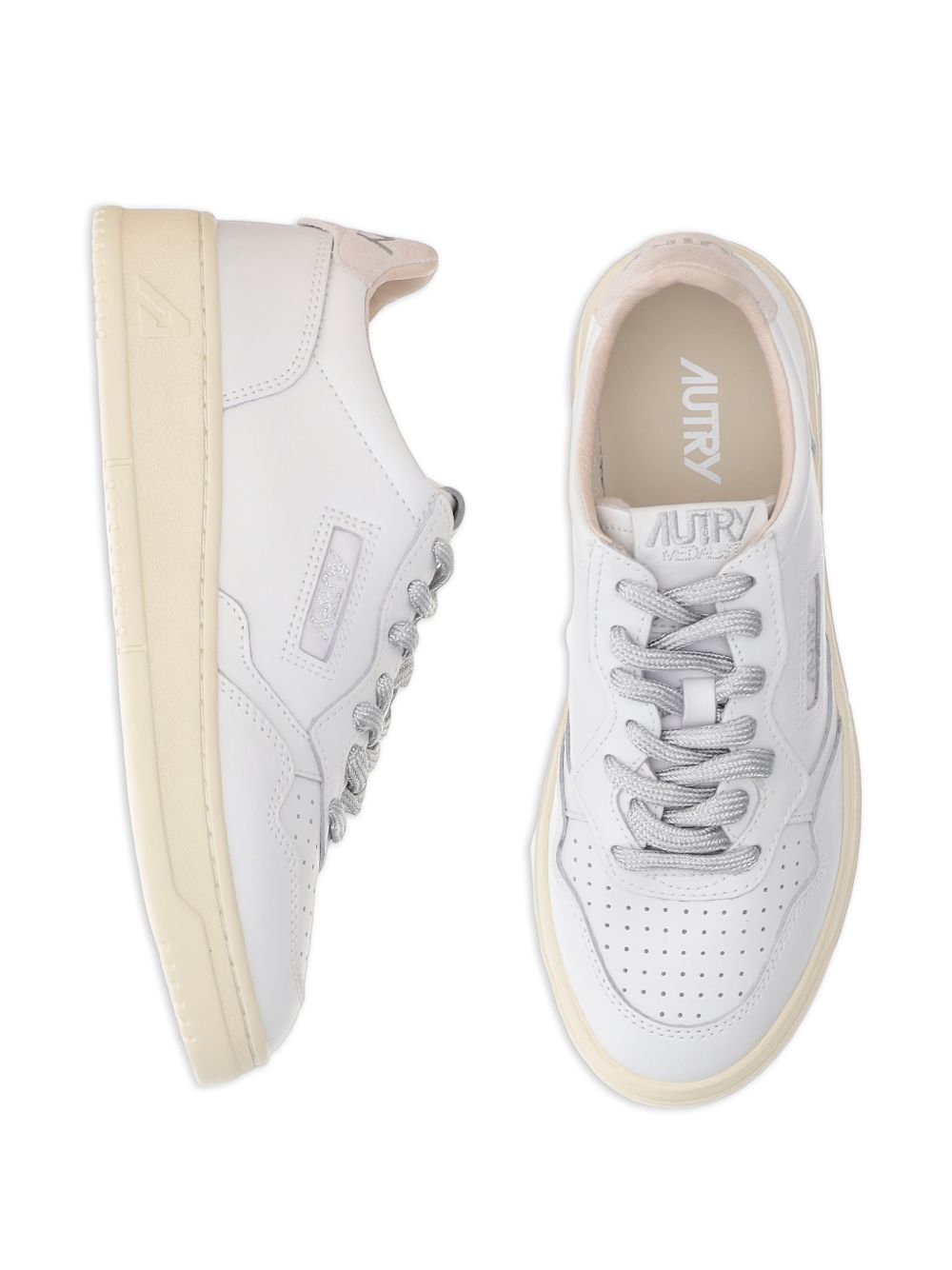 AUTRY Sneakers 'Medalist' in pelle bianca con lacci dorati 
