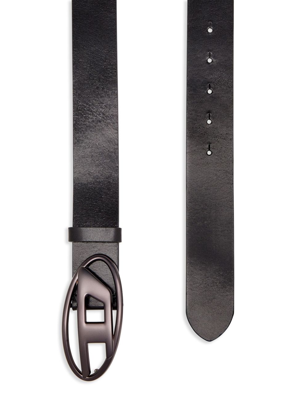 DIESEL Cintura in pelle nera con fibbia con logo 