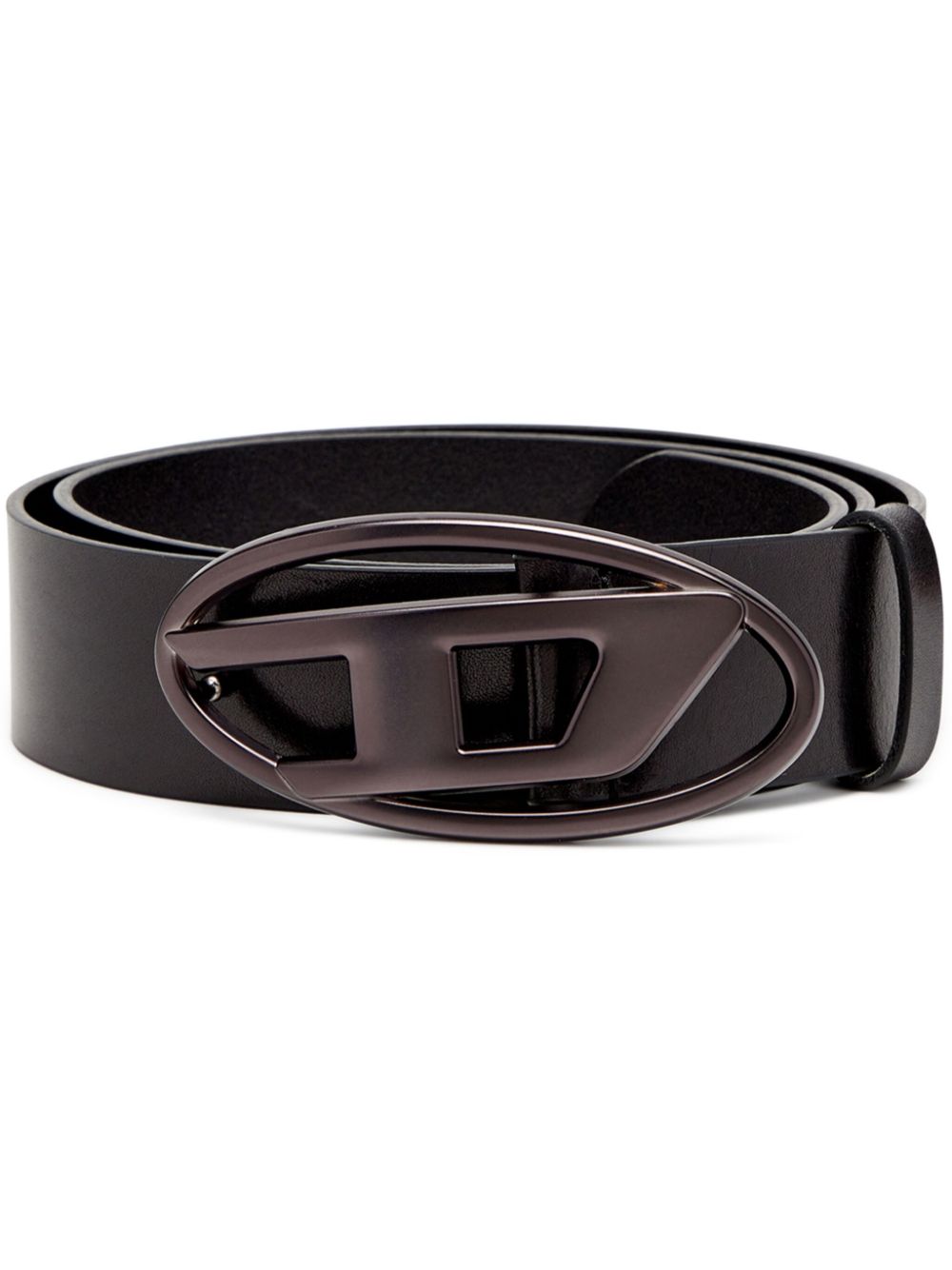 DIESEL Cintura in pelle nera con fibbia con logo 