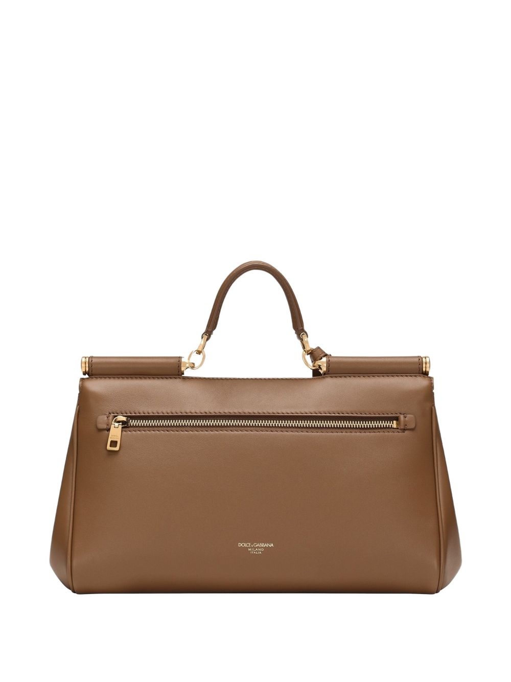 DOLCE e GABBANA Borsa tote "Sicily" in pelle color cammello con charm portachiavi 