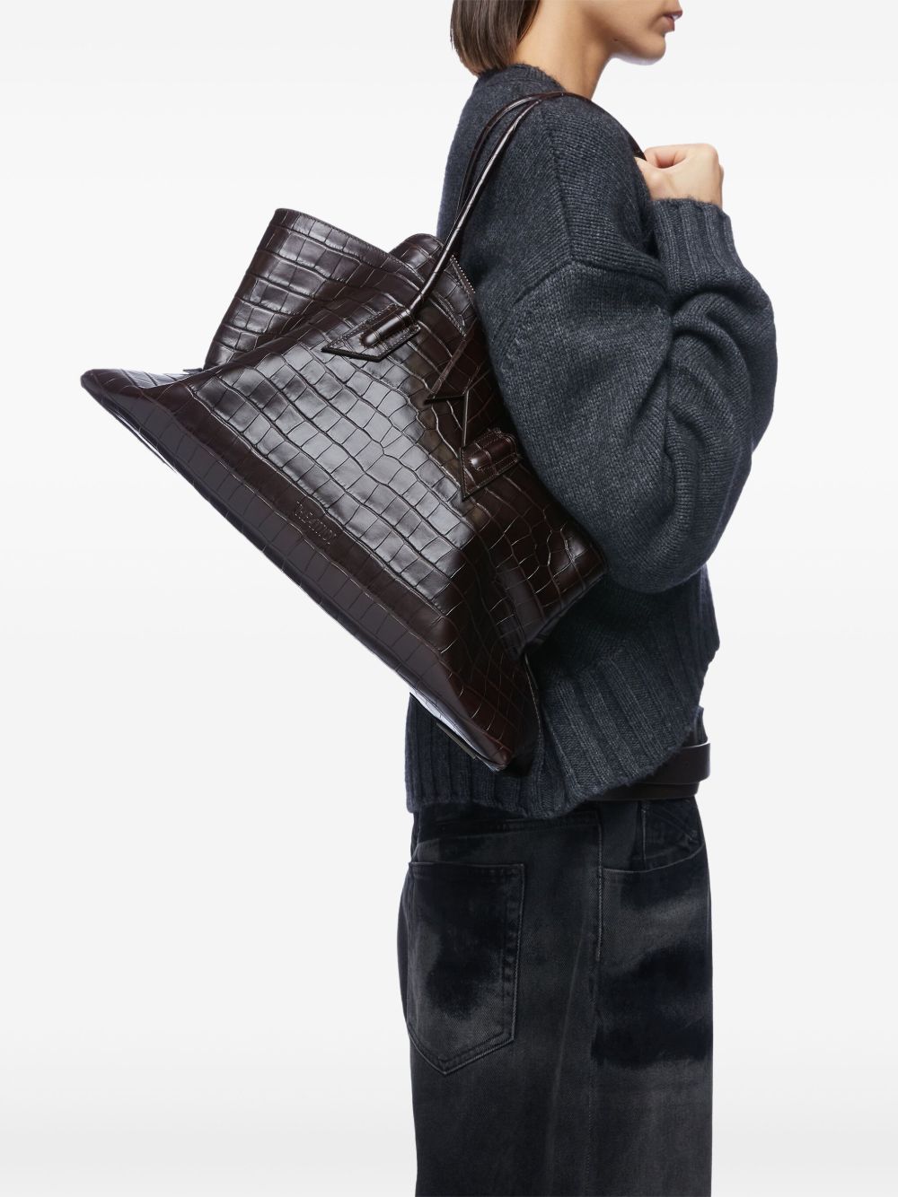 THE ATTICO Borsa a spalla marrone effetto cocco in pelle 'La Passeggiata Medium' 