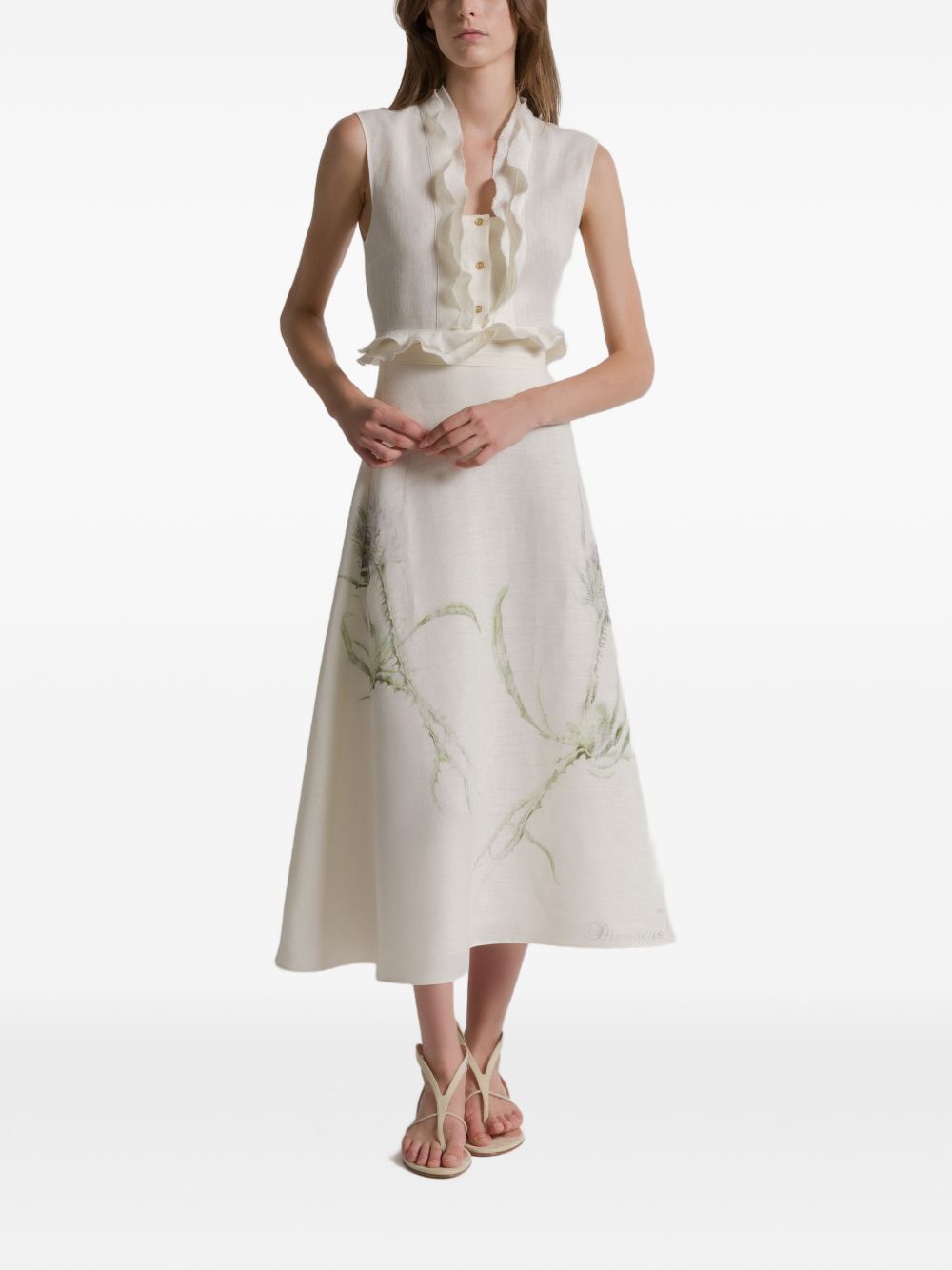 ALBERTA FERRETTI Gonna in lino bianca con stampa floreale 