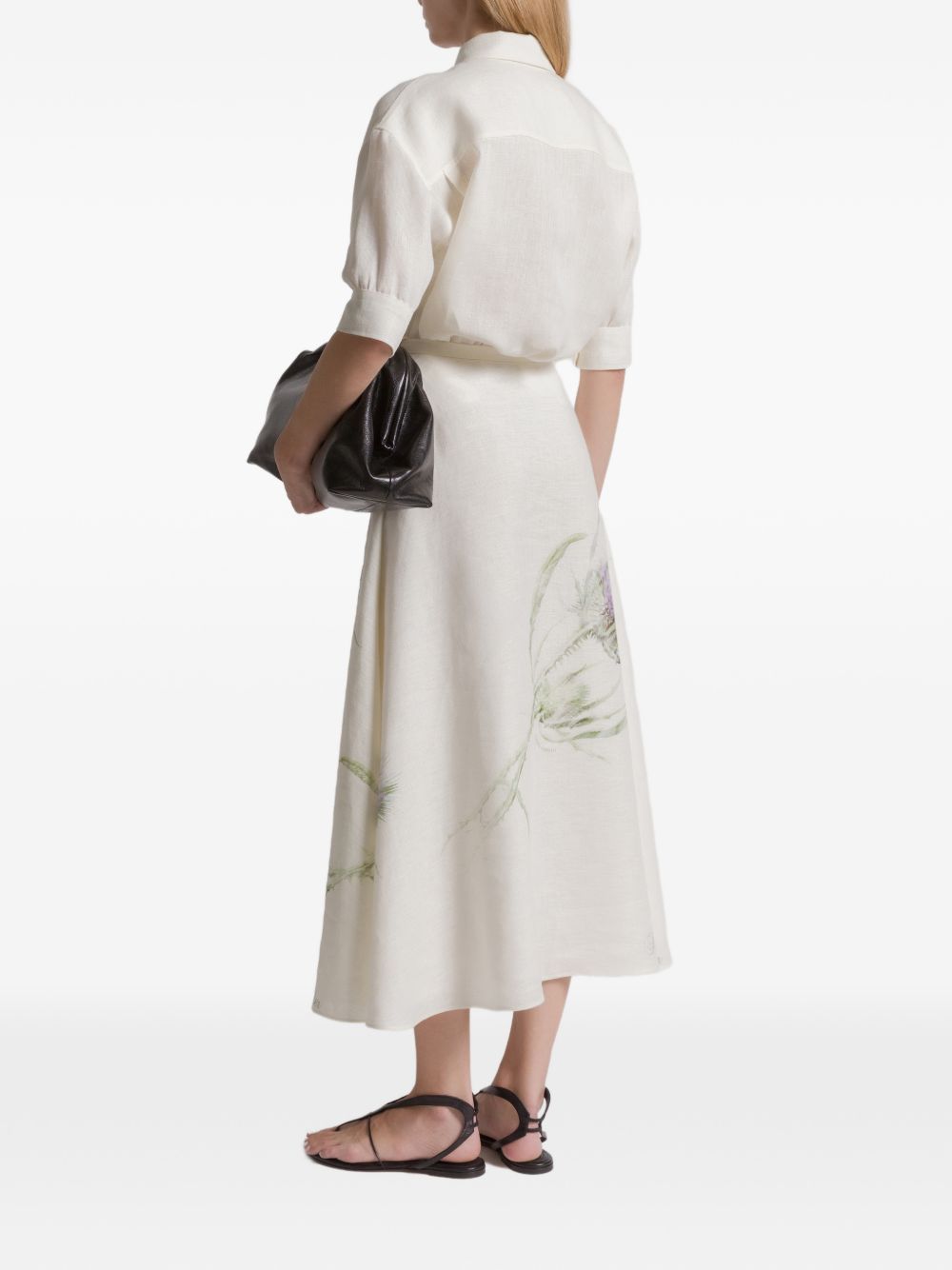 ALBERTA FERRETTI Camicia a maniche corte in lino bianco con stampa floreale 