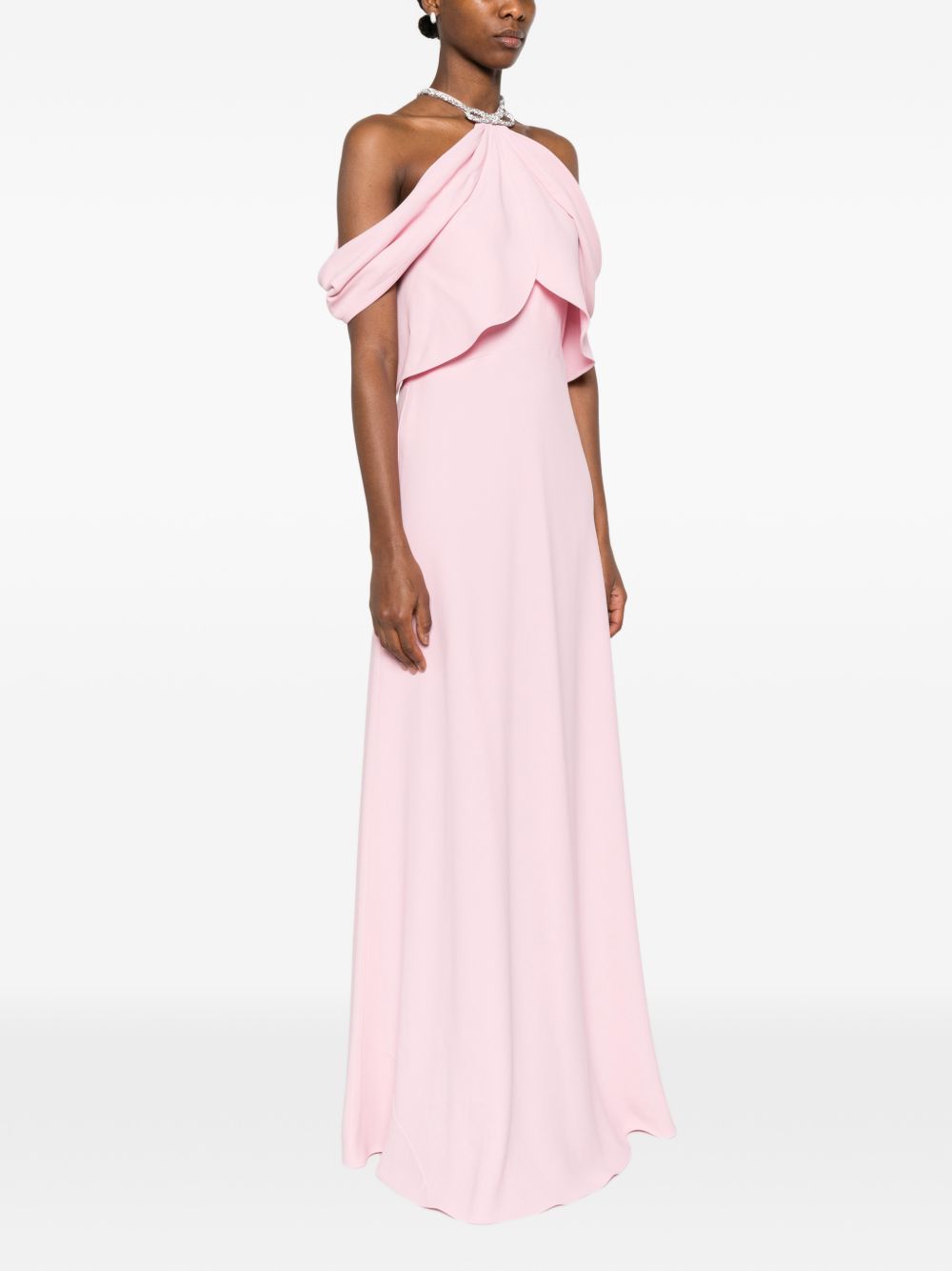 ALBERTA FERRETTI Abito lungo rosa con scollo halter 