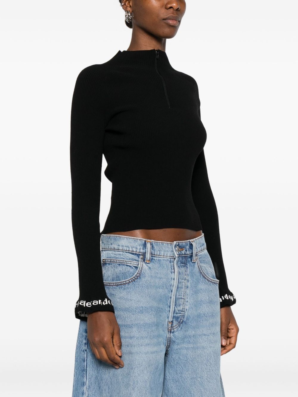 ALEXANDER WANG Maglia nera a collo alto con maniche logo 