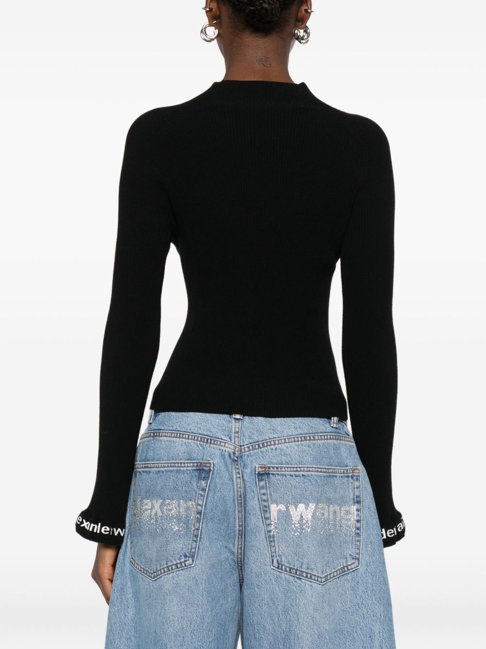 ALEXANDER WANG Maglia nera a collo alto con maniche logo 