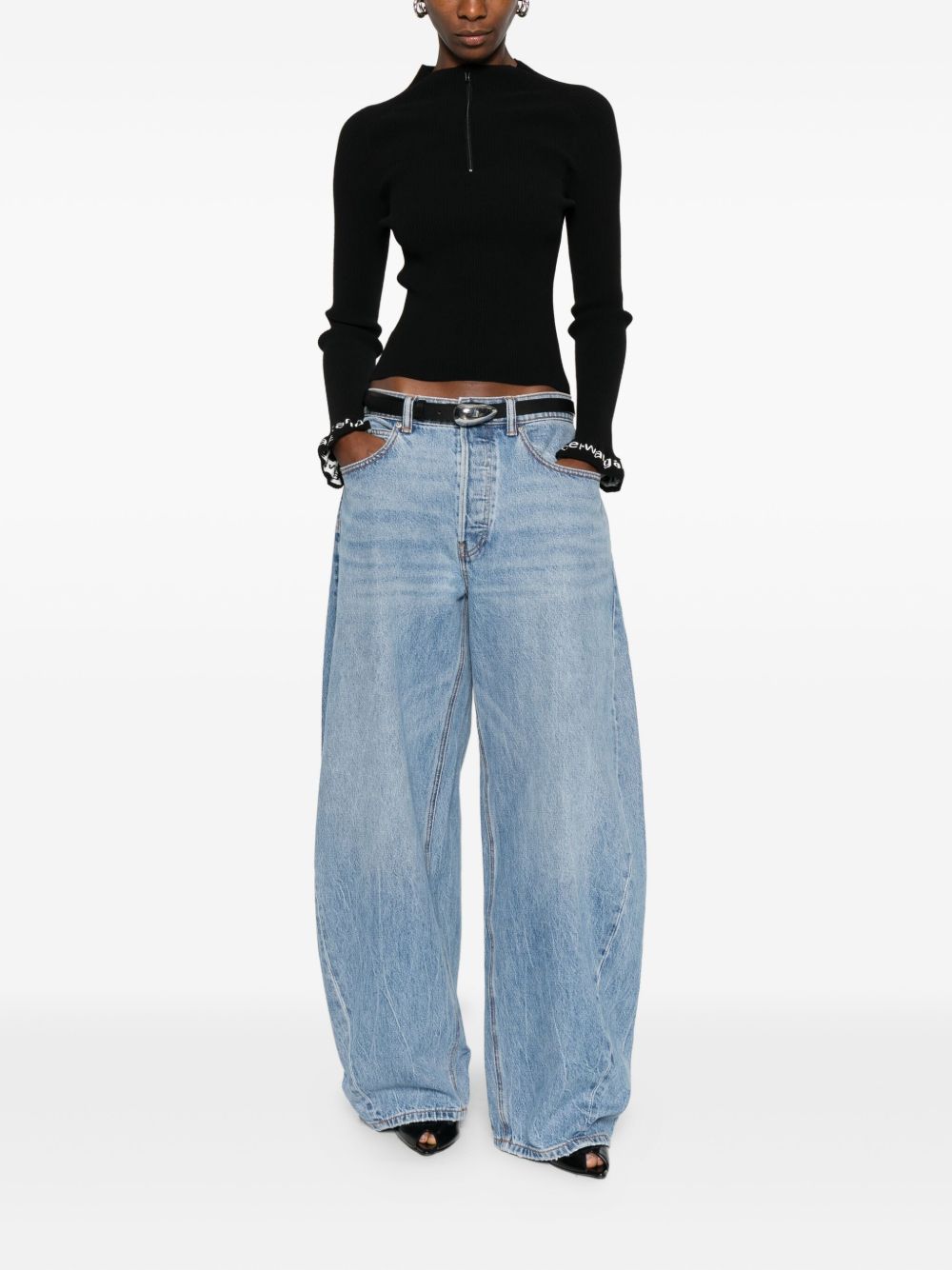 ALEXANDER WANG Maglia nera a collo alto con maniche logo 
