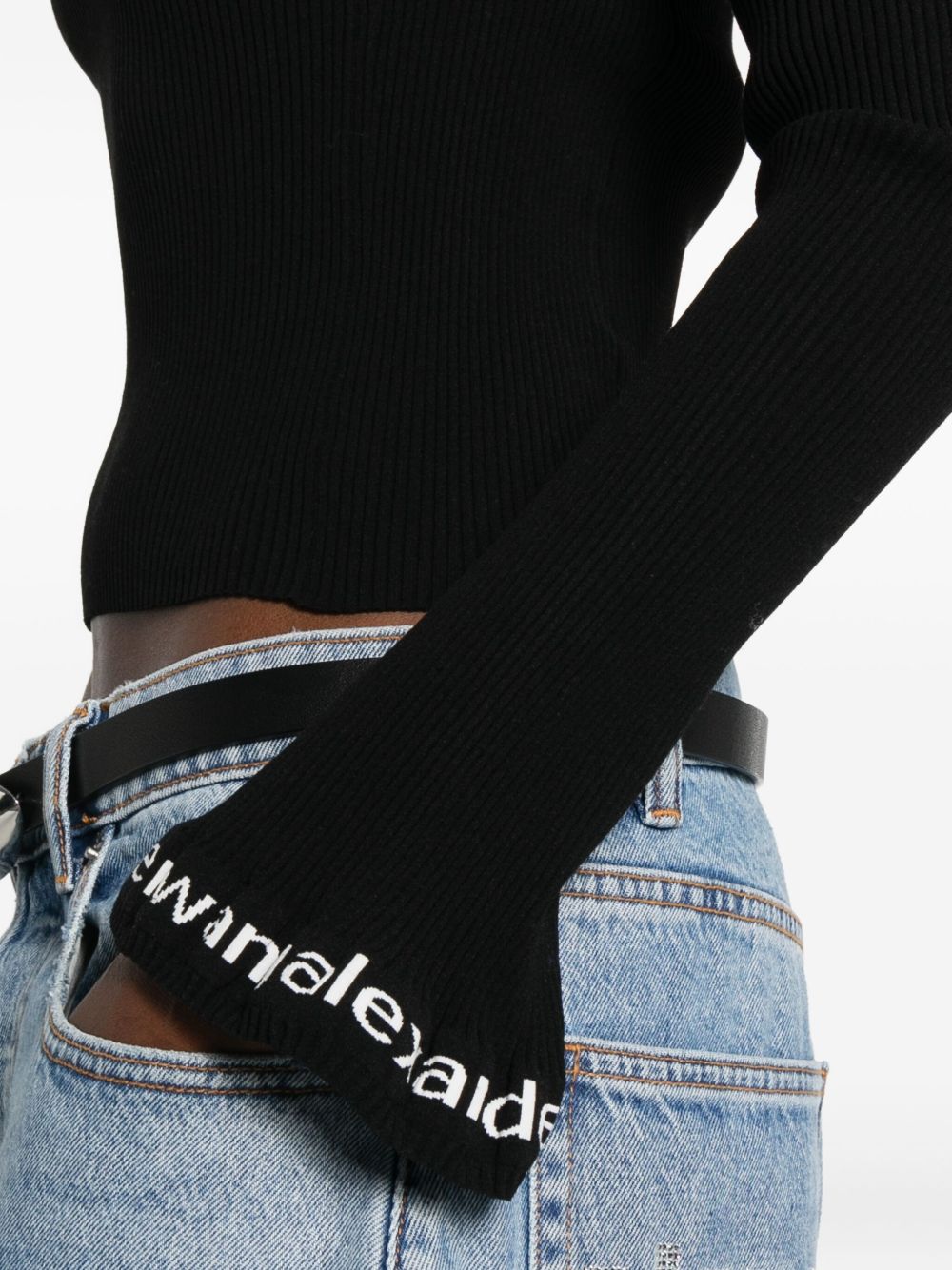 ALEXANDER WANG Maglia nera a collo alto con maniche logo 