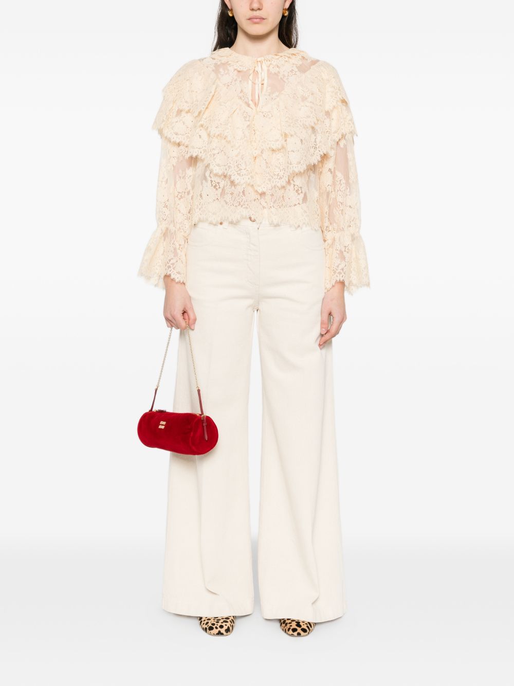 ASPESI Pantaloni wide-leg in cotone avorio 