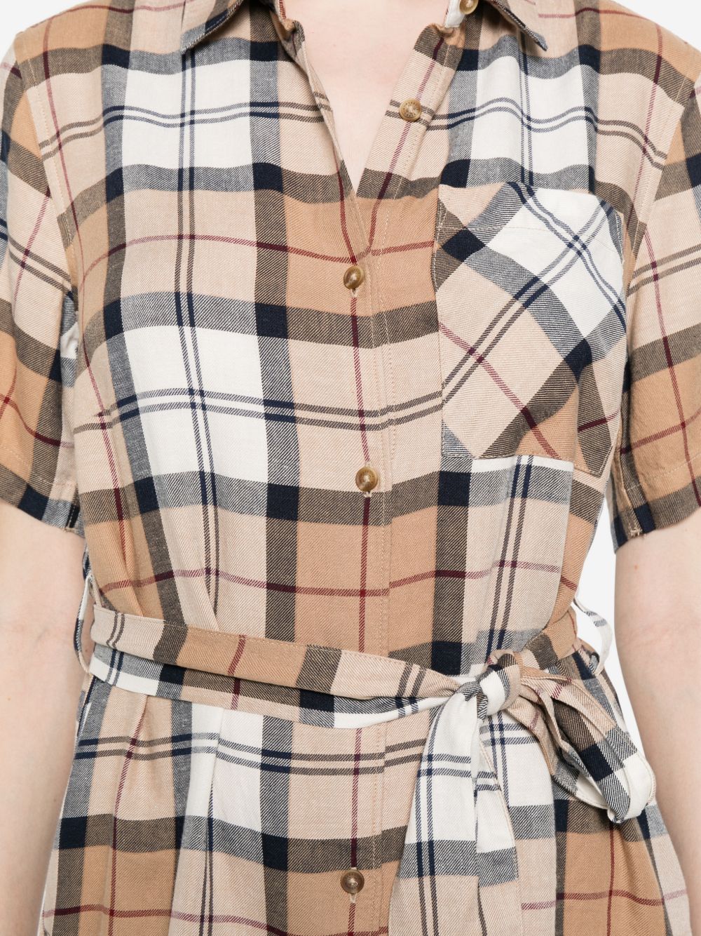 BARBOUR Abito midi marrone Fern a quadri con cintura 