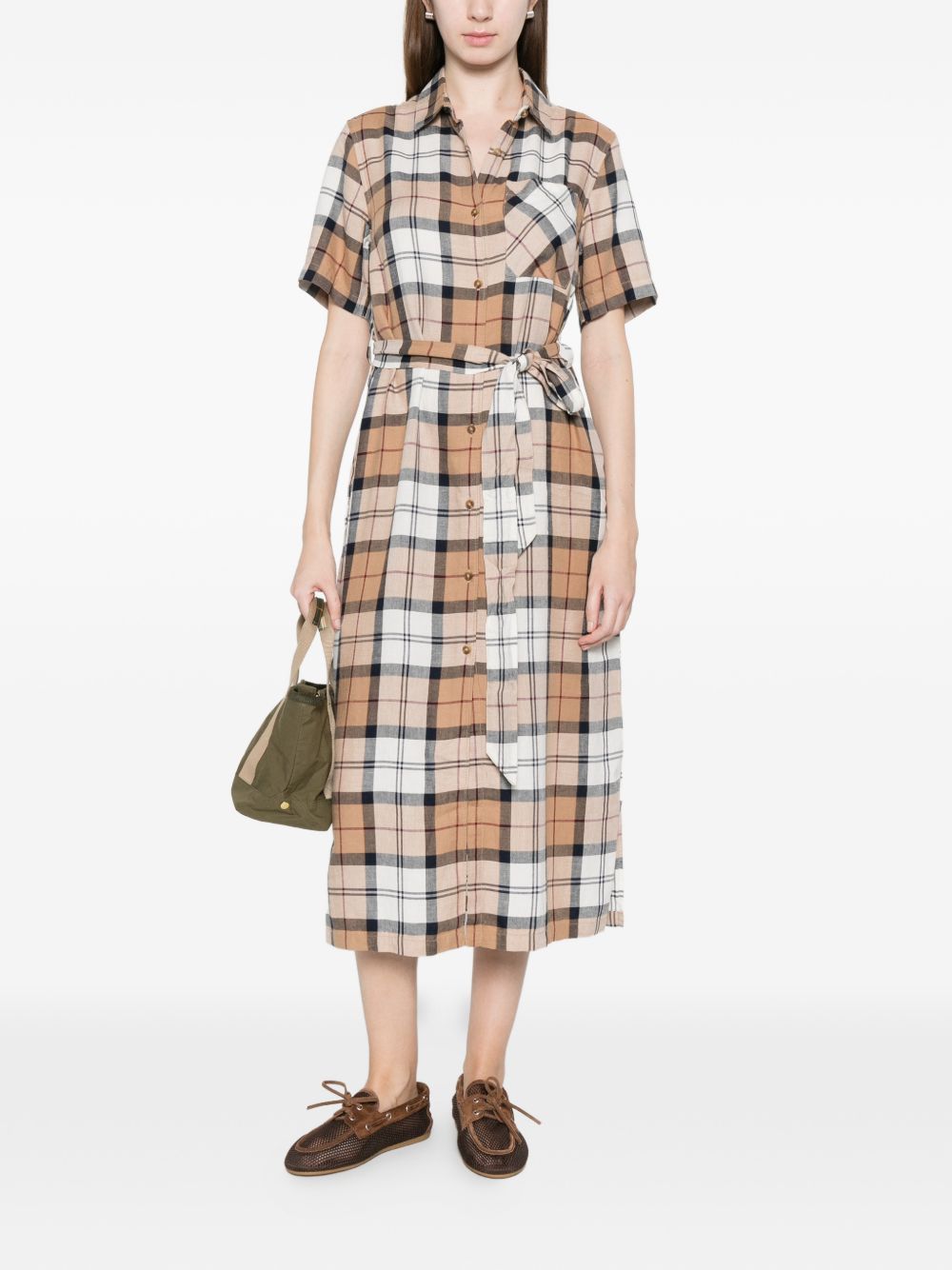 BARBOUR Abito midi marrone Fern a quadri con cintura 