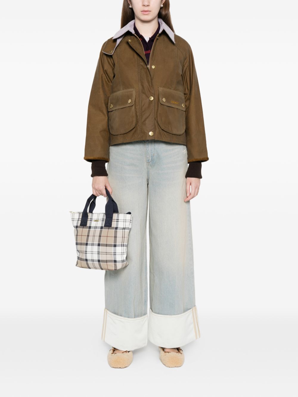BARBOUR Giacca Beadnell marrone con collo a coste 