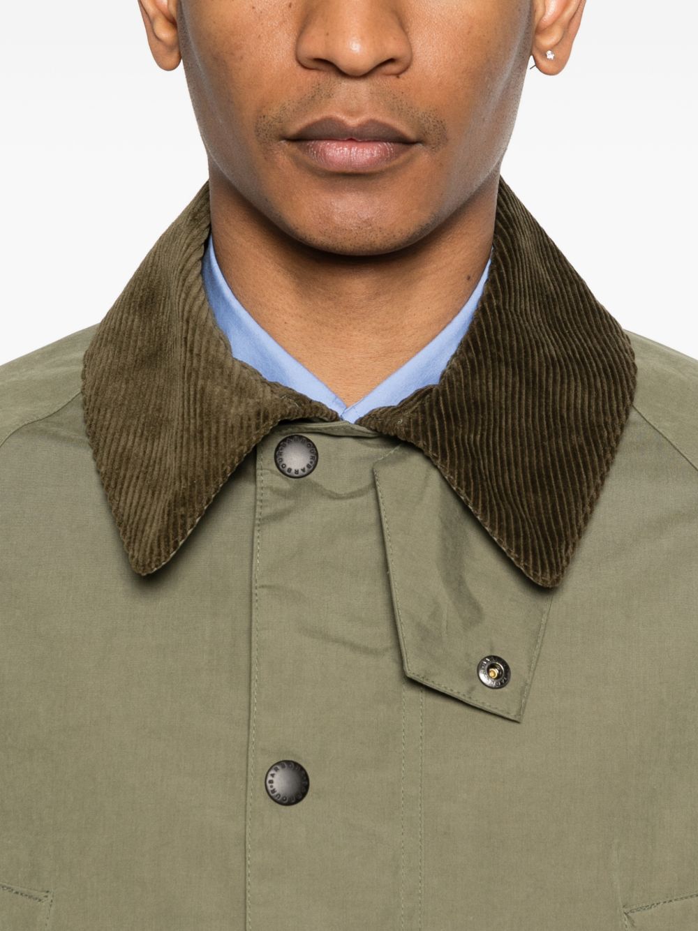 BARBOUR Giacca Bedale verde con colletto in velluto e tasche 