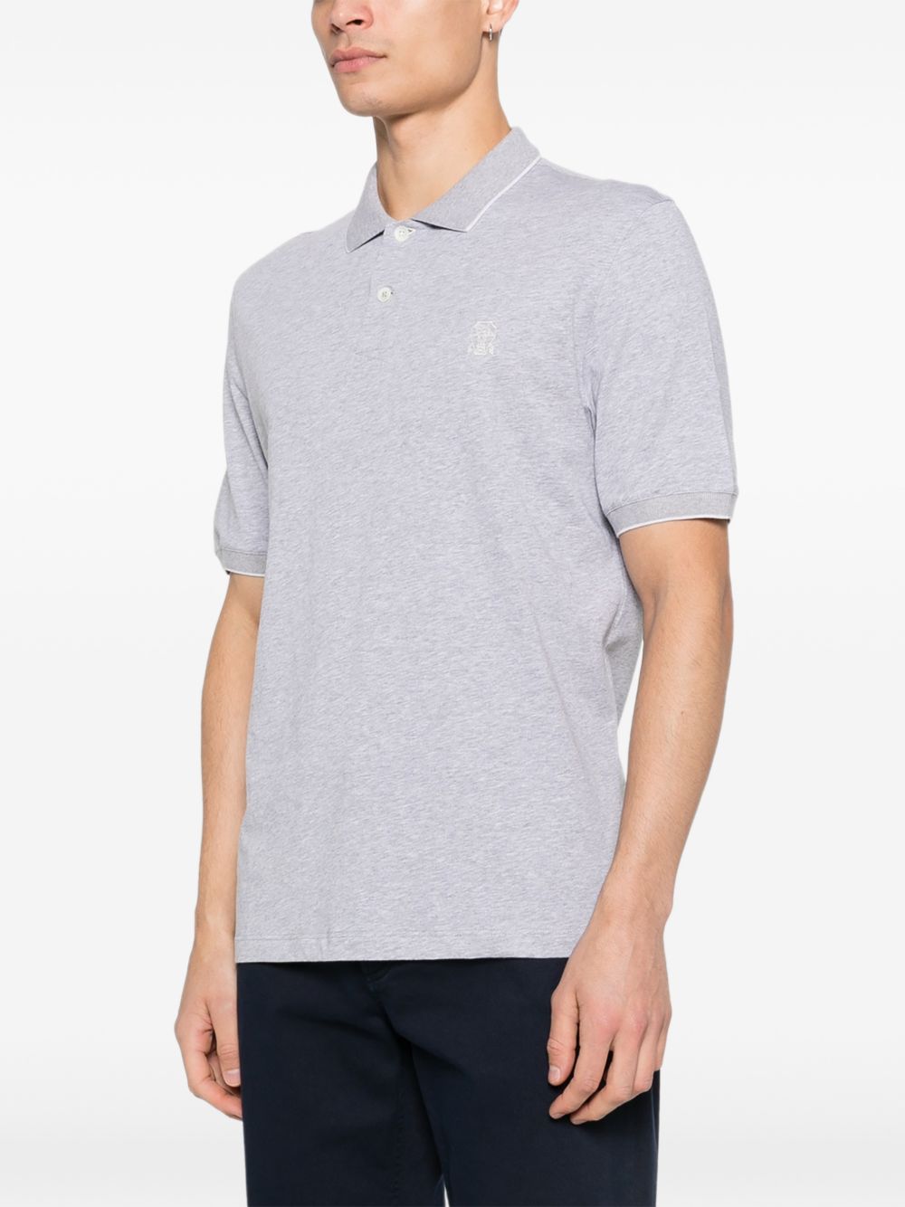 BRUNELLO CUCINELLI Polo grigio cielo con logo ricamato 
