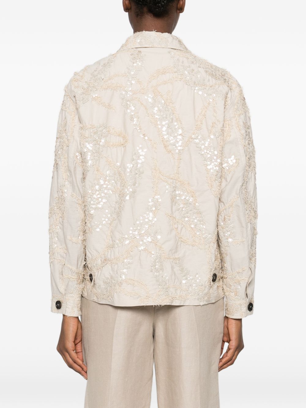 BRUNELLO CUCINELLI Giacca in cotone beige chiaro con paillettes 