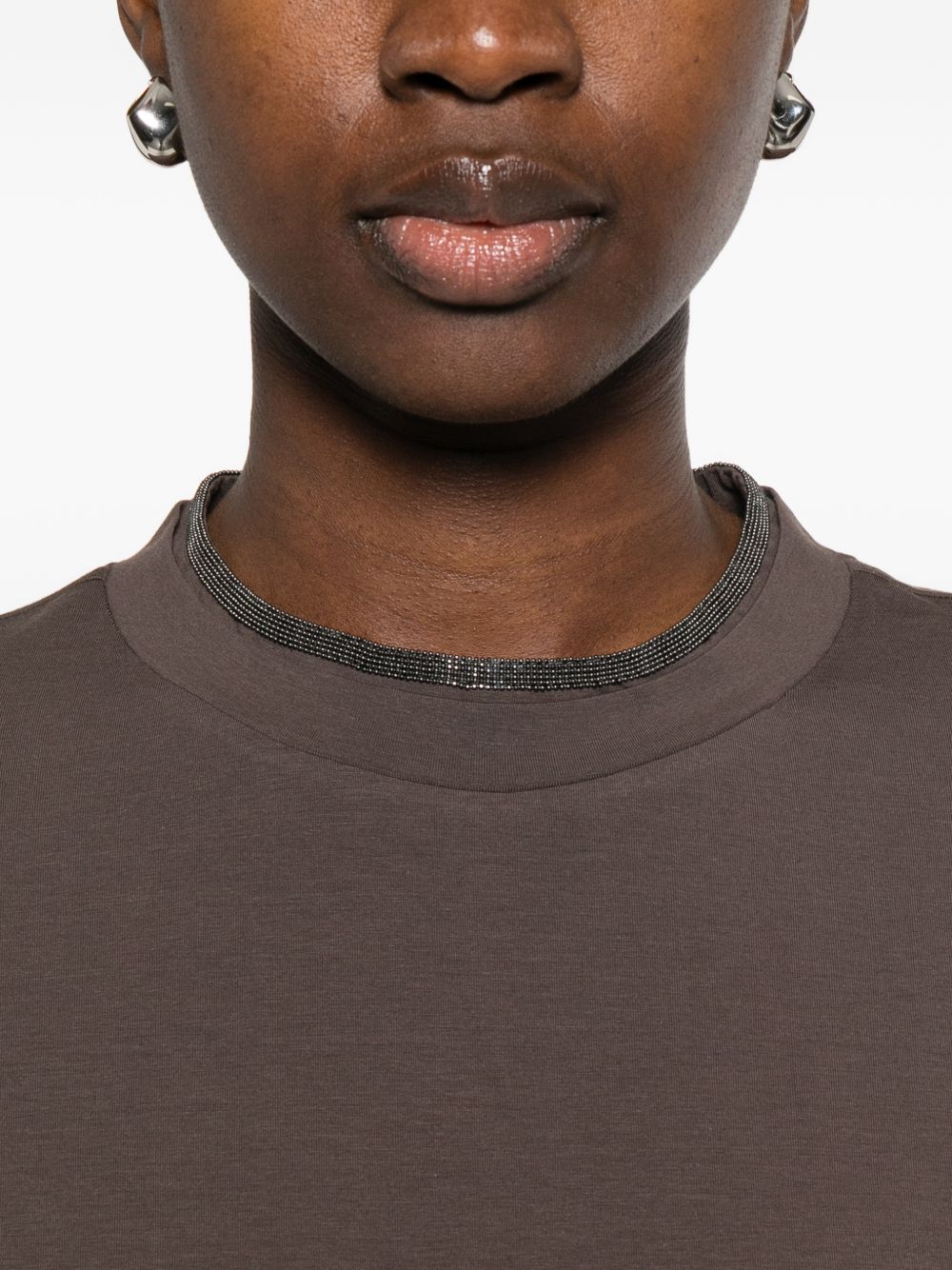 BRUNELLO CUCINELLI T-shirt marrone con dettagli al collo 
