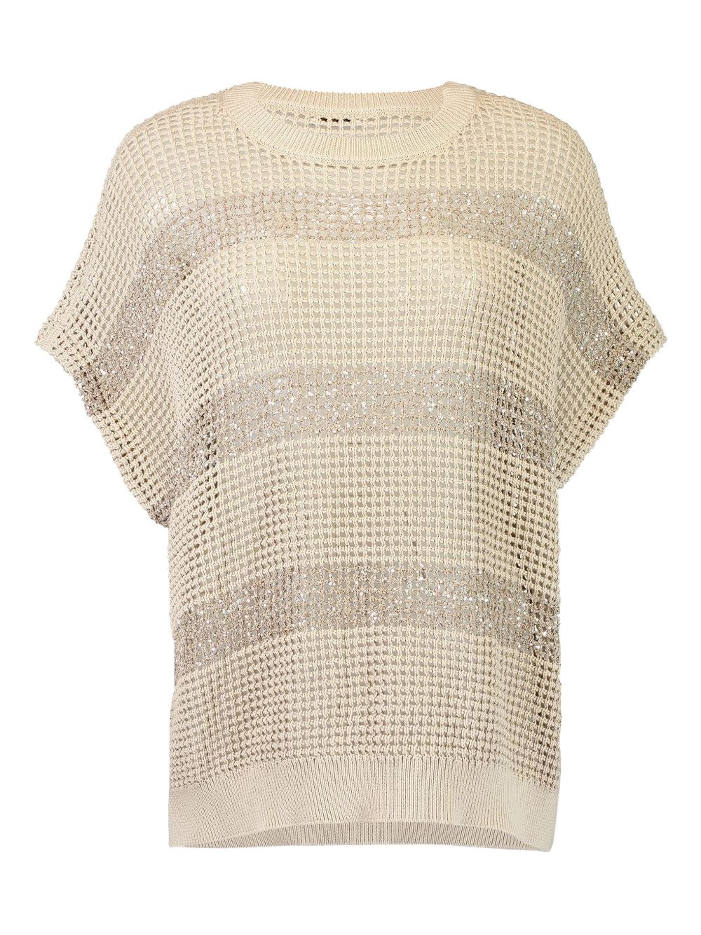 BRUNELLO CUCINELLI Blusa color champagne a righe con strass 