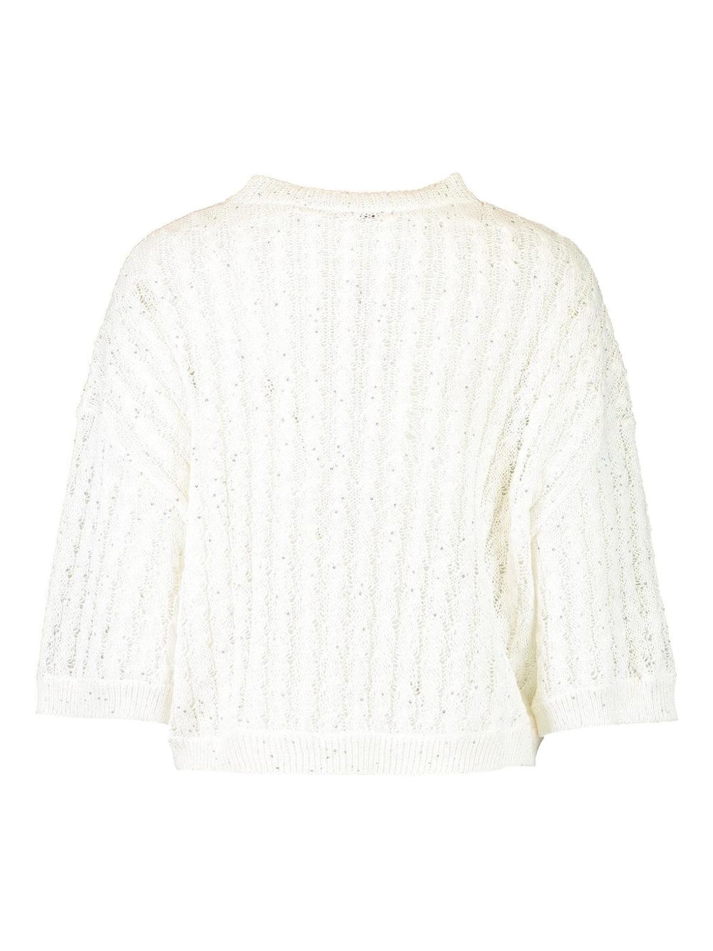 BRUNELLO CUCINELLI Cardigan in lino bianco con trecce e paillettes 