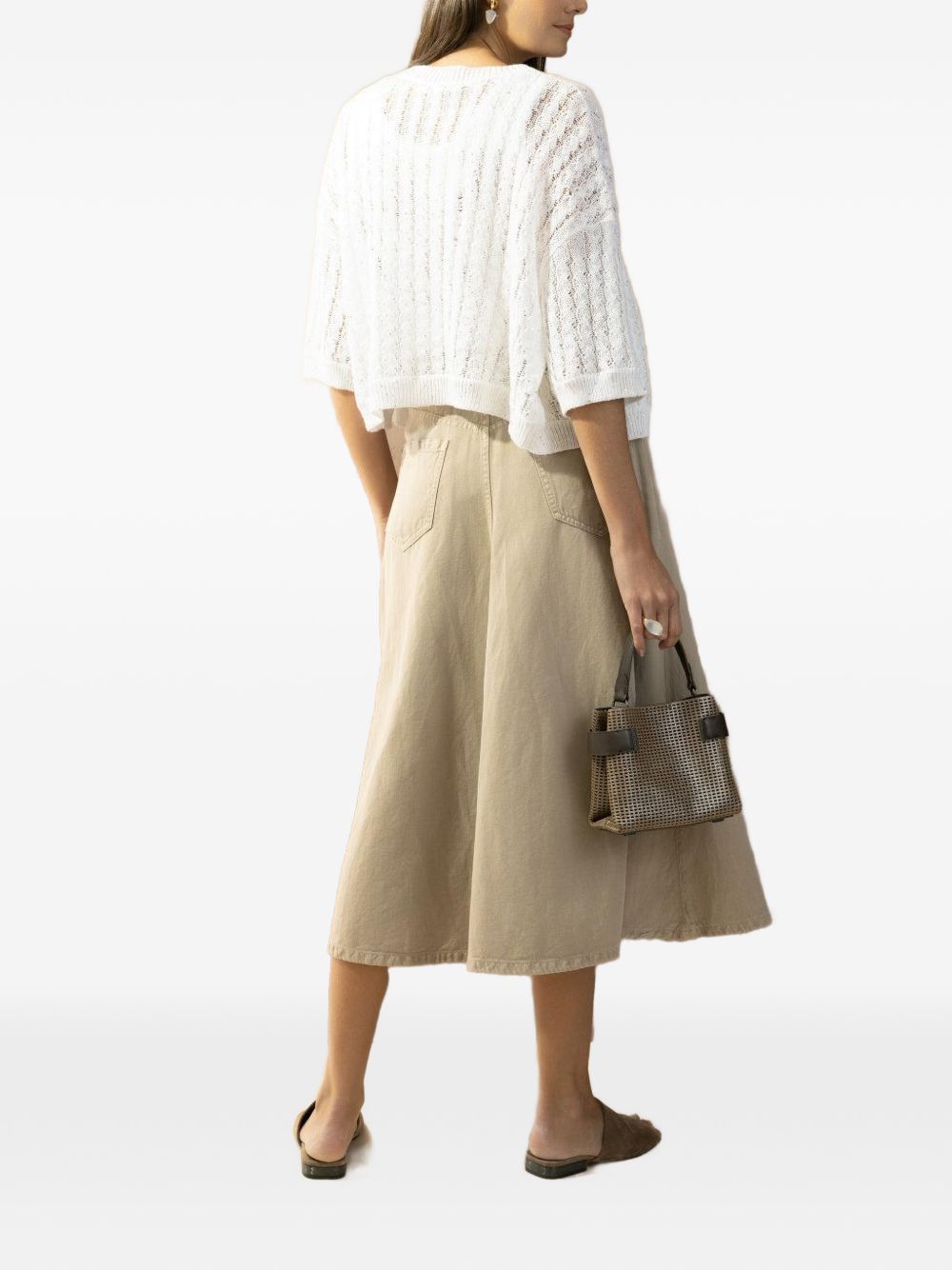 BRUNELLO CUCINELLI Cardigan in lino bianco con trecce e paillettes 