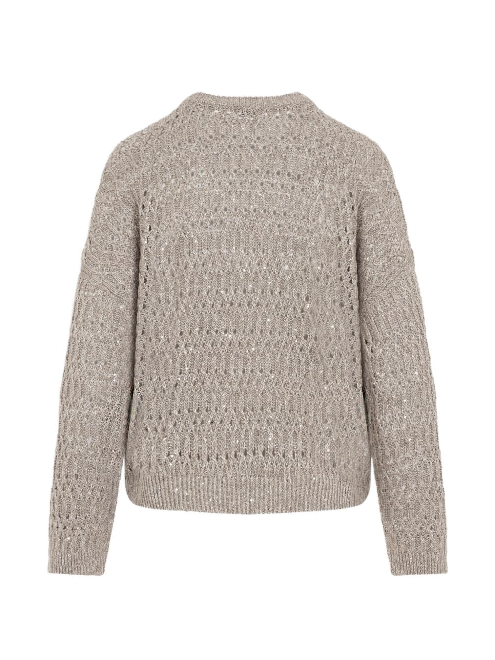 BRUNELLO CUCINELLI Maglia beige a trama larga con strass ricamati 
