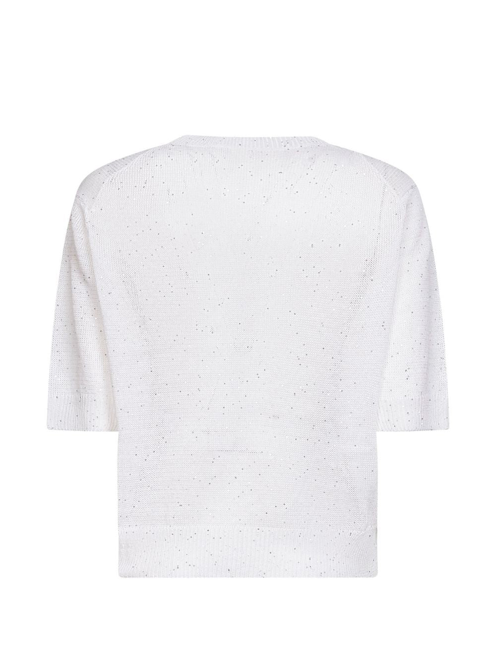 BRUNELLO CUCINELLI T-shirt in maglia fine in lino misto cotone con micro paillettes 
