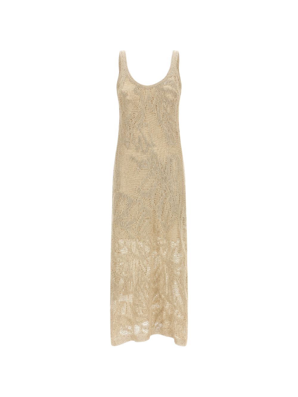 BRUNELLO CUCINELLI Abito midi in crochet in lino misto cotone beige 