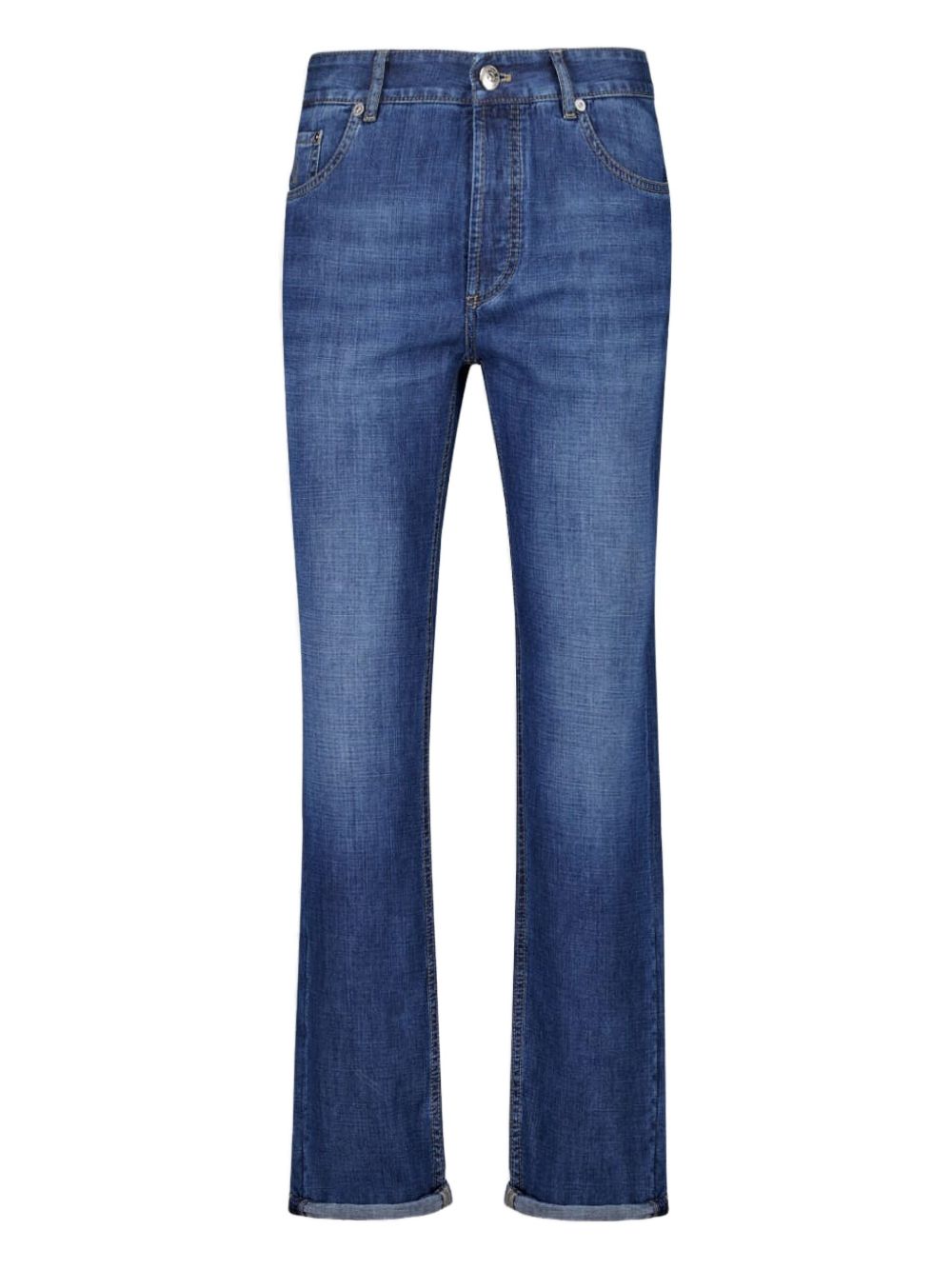 BRUNELLO CUCINELLI Jeans dritti blu effetto wash 
