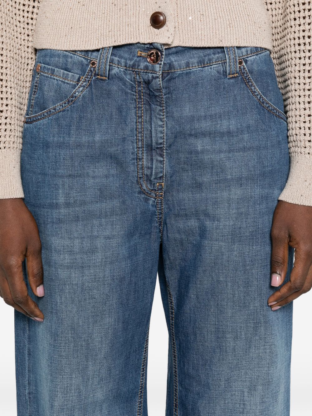BRUNELLO CUCINELLI Jeans a gamba larga in denim blu 