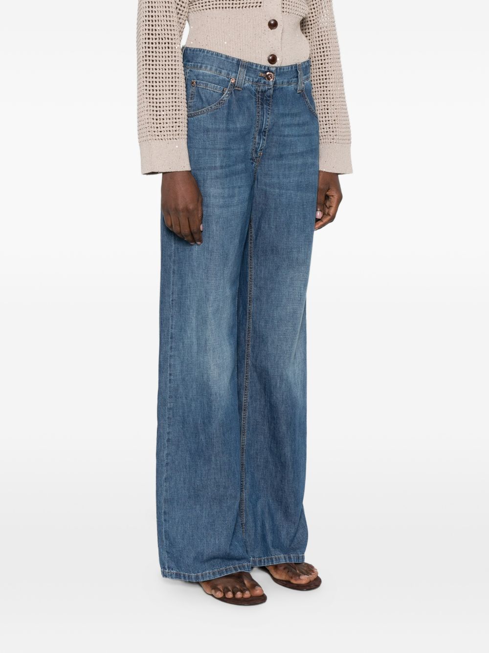 BRUNELLO CUCINELLI Jeans a gamba larga in denim blu 