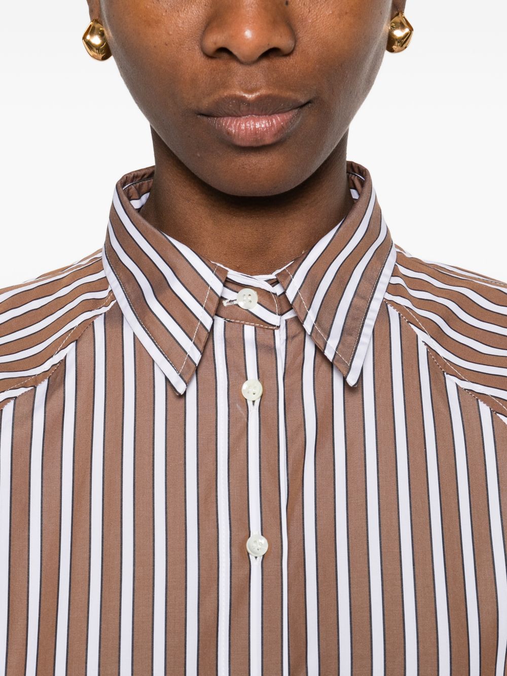 BRUNELLO CUCINELLI Camicia a righe marrone e bianco in cotone 