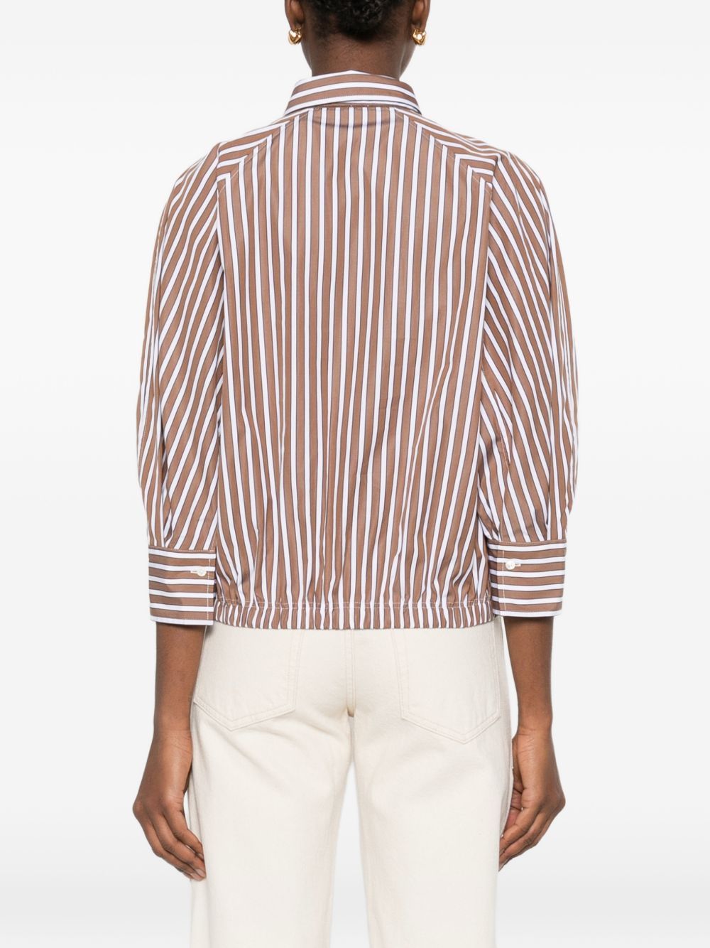 BRUNELLO CUCINELLI Camicia a righe marrone e bianco in cotone 
