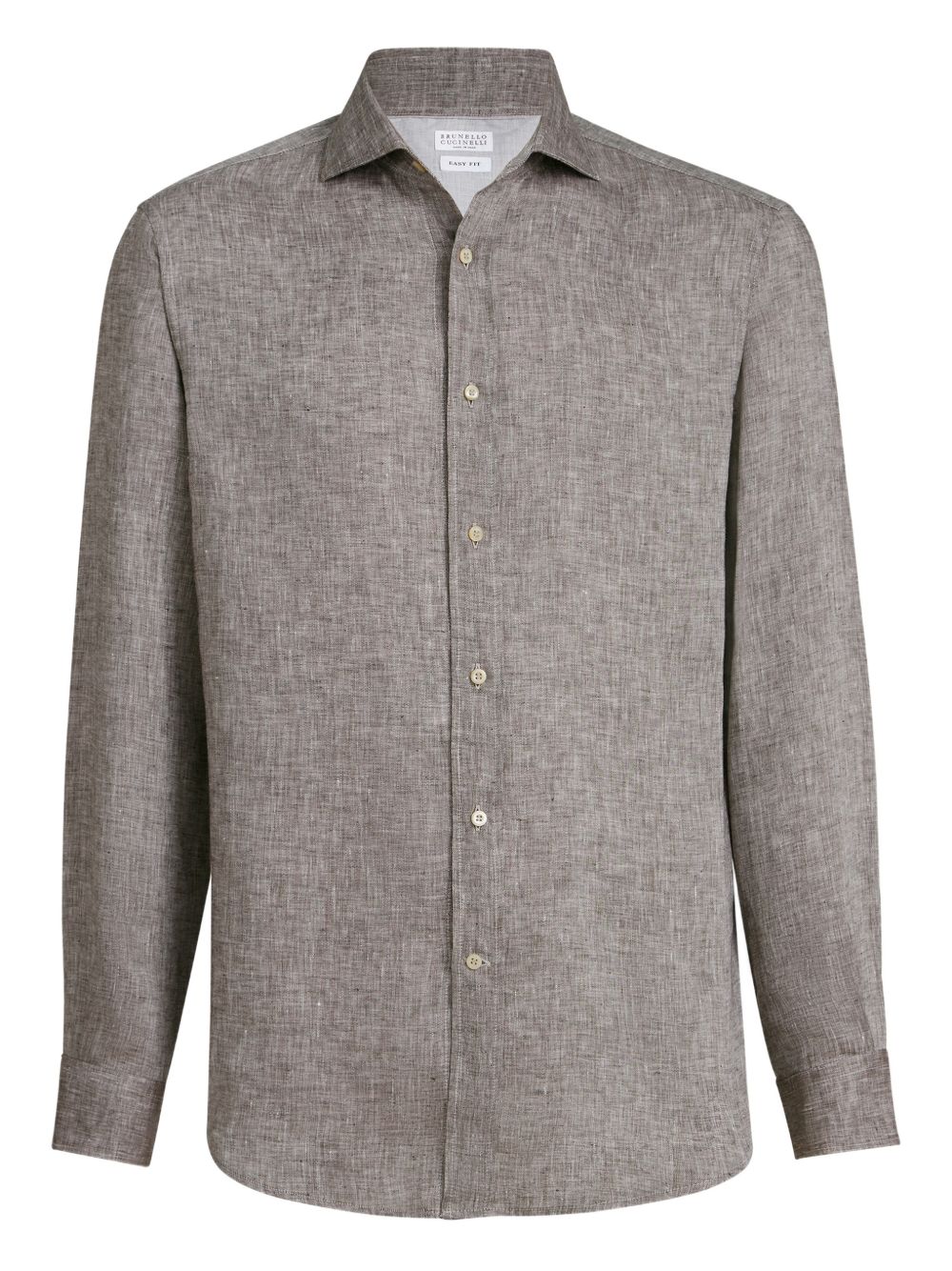 BRUNELLO CUCINELLI Camicia marrone nocciola in lino con chiusura a bottoni 