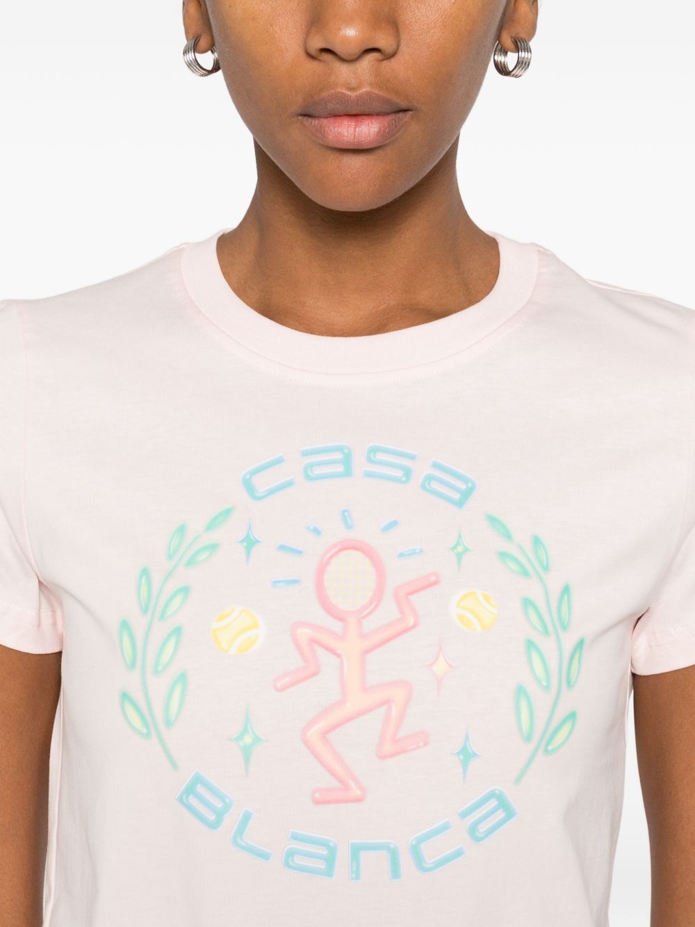 CASABLANCA T-shirt in cotone rosa con stampa logo 